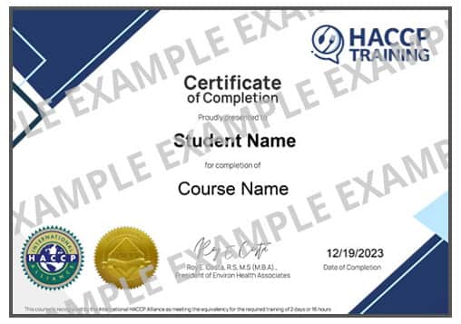 HACCP Example Certificate
